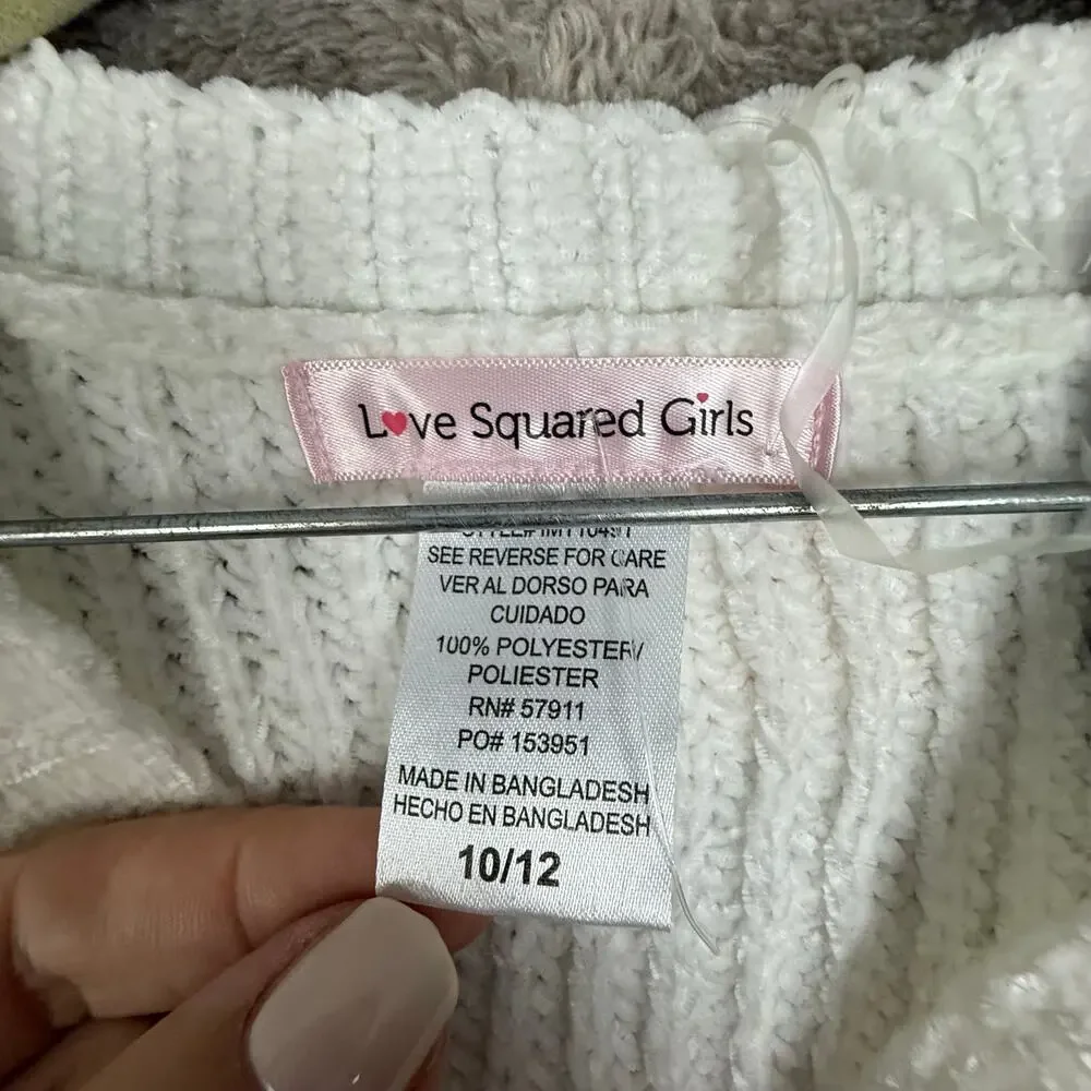 NWT Strawberry Embroider Ribbed White Cardigan Sweater Love Squared Girls 10 12